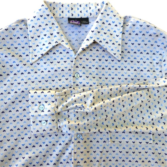 Joel Vintage 70s Disco Shirt Poly Knit Dagger Pointed Collar Birds Eye Geo XL - Picture 5 of 7